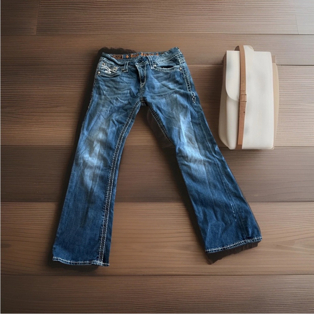 Rock Revival Blue and Cream Boot Cut Jeans